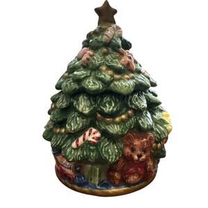 Vintage Fitz & Floyd 1992 Christmas Tree 2 pc Sugar Bowl